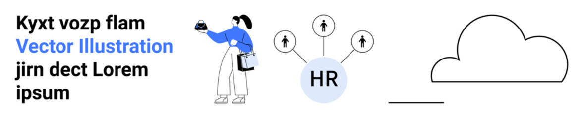 Female professional holding clipboard connected to HR growth chart symbols. Concept of human resources, analytics, teamwork, performance, cloud management, networking. Ideal for tech, corporate