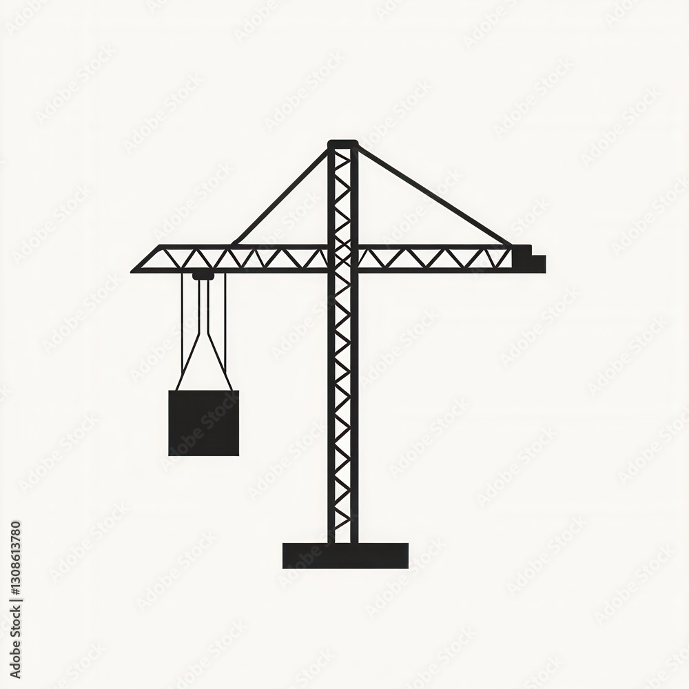 Poster minimalist construction logo featuring a crane lifting a block in sleek modern design