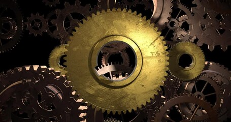 3D Render of Gears Rotating in an Infinite Gear Cycle. Industry And Teamwork Related 3D Animation.