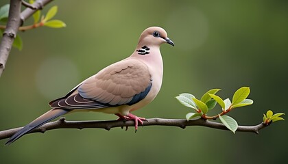 A beautiful dove perched calmly on a slender branch