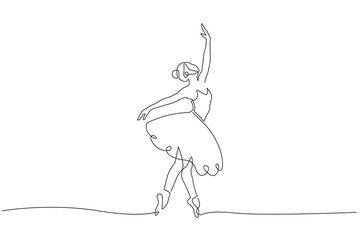 Continuous Single Line Art Drawing Ballerina Dance. Ballet Minimalist Concept. Woman Dancer Linear Drawing Beauty Elegance Style. Vector Outline Doodle Hand Draw Illustration