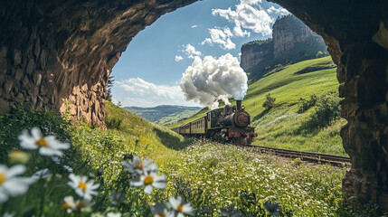 Nostalgic Scene of a Vintage Steam Locomotive in Motion (Version 14)