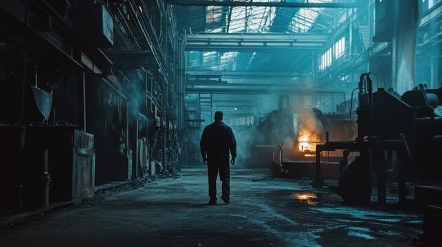 Industrial factory supervisor tracking manufacturing progress on a rugged tablet while walking through a foundry