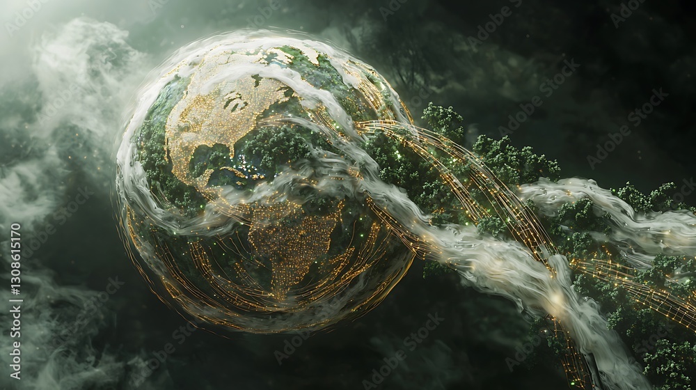 Wall mural abstract rendering earth with digital pathways symbolizing global ties