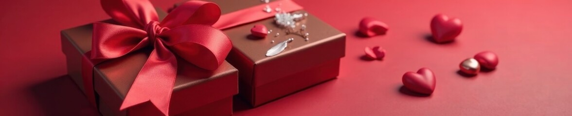 Elegant chocolate box with satin ribbon, isolated , sweets, brown, chocolate gift
