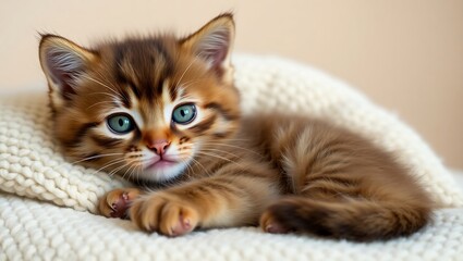 "Adorable Brown Kitten Lounging and Relaxing"