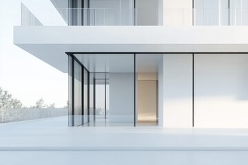 Obraz premium Modern White House Balcony Sunrise View.