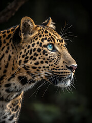 Obraz premium A close-up of a leopard showcasing its sharp features and blue eyes