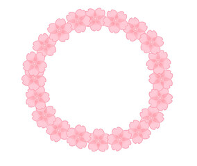 桜の花の丸いフレーム　春　花びら　ピンク