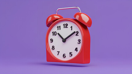 3d Red Calendar with clock icon on isolated purple background. Reminder notification or Time management concept. Website Ui design icon. Minimal 3d cartoon red calendar time zone icon