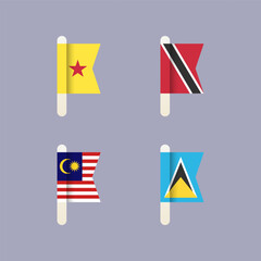 National flags of the world, Moheli, Trinidad, Saint Lucia, Malaysia, set flat vector icons