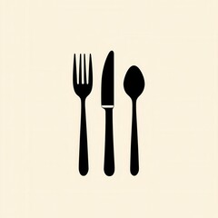 Minimalist cutlery logo design featuring knife, fork, and spoon in elegant silhouette style for modern branding and culinary themes