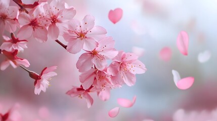 Delicate pink blossoms bloom gracefully on a slender tree branch