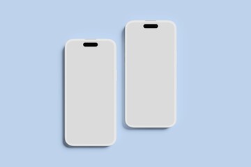 Smartphone iphone 14 pro max mockup with blank white screen in realistic, clay, flat vector, and line style