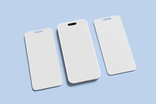 Smartphone iphone 14 pro max mockup with blank white screen in realistic, clay, flat vector, and line style