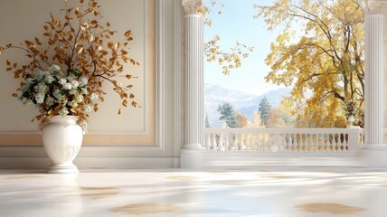 Fototapeta premium Ballroom mural depicting breathtaking gold and emerald leaves.