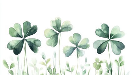 Watercolor clover isolated on white background, Lucky clover leaves with four leaf,Clover flowers background,Patricks day watercolor clipart,Spring flower pattern,St. Patrick s day seamless pattern.