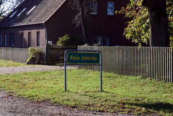 Sign Little America in th Village Klein Amerika, Lower Saxony