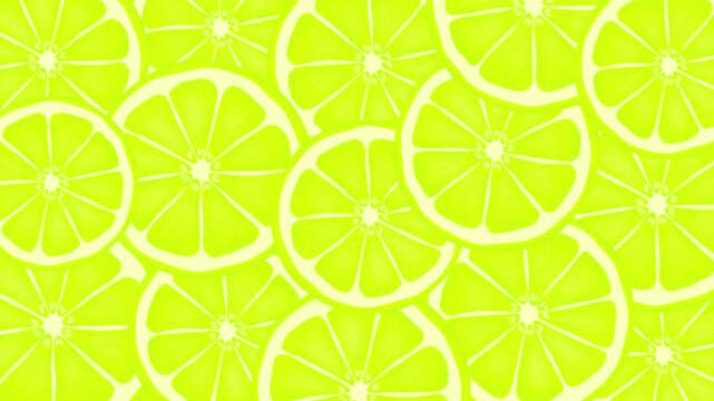 Lemon slices rotating on a bright yellow background. 2D animation.