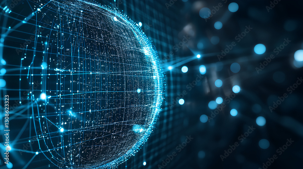 Poster abstract technology background, internet global network connection, digital transformation concept. 