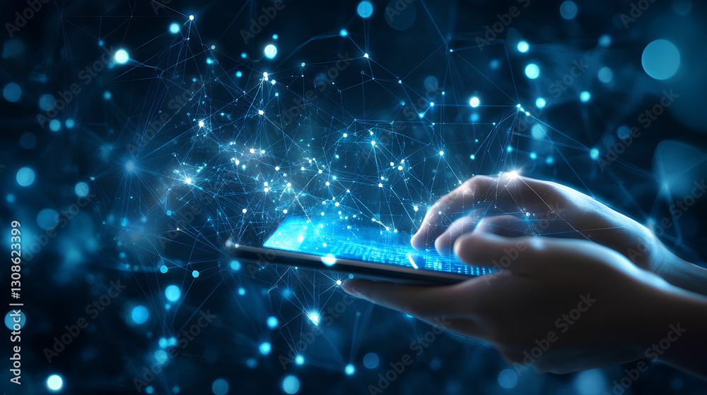 Poster abstract technology background, internet global network connection, digital transformation concept. 