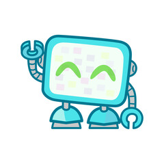 笑顔で手を振るテレビモニタータイプのロボット