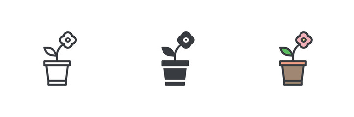Flower in a pot different style icon set