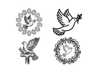 Obraz premium Resurrection Cross Line Art | Easter Dove & Religious Symbols | Spiritual Vector