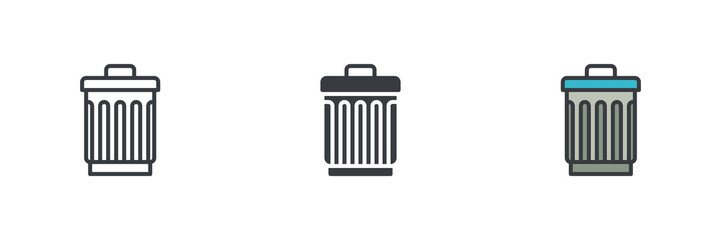 The trash can different style icon set