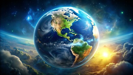 Fototapeta premium Earth and Moon in Space with Sun and Stars