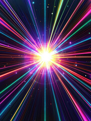 Fototapeta premium Abstract Burst of Colors: A vibrant and dynamic visual of multicolored light beams radiating outwards from a central point, creating a sense of energy and movement.