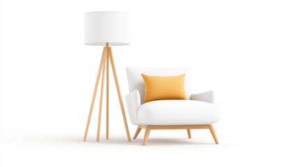White chair with yellow pillow and white lamp, enhance comfort style in your living room