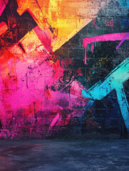 Fototapeta premium Urban Art: A vibrant display of urban art bursts across a weathered brick wall, creating a fusion of color and texture that encapsulates street art's raw energy and expressive power.