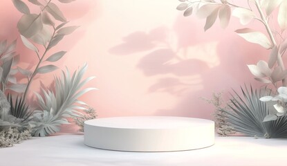 Pastel Pink Display Podium with Greenery