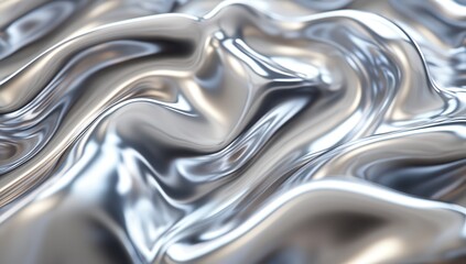 Shimmering Silver Metallic Wave Pattern Texture in Soft Reflections with Fluid Motion for Background and Design Use in Creative Projects