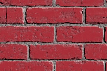 Obraz premium Seamless painted cinder block textured red brick wall with visible mortar between the bricks.