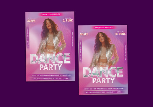 Dance Party, Editable Flyer or Template for Disco, Club and Upcoming Night Events.