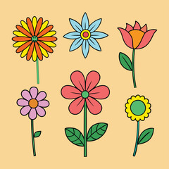Beautiful Colorful Floral Icon Set Collection