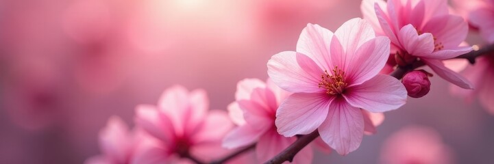 Fototapeta premium Delicate pink blossoms, soft focus, lush petals, petals, botany, pink petals