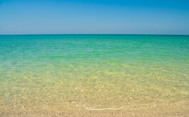 Obraz premium Photography horizon beautiful landscape summer season panorama tropical sea beach white sand clean blue sky background calm nature ocean soft wave water travel at Sai Kaew Beach island sun day time