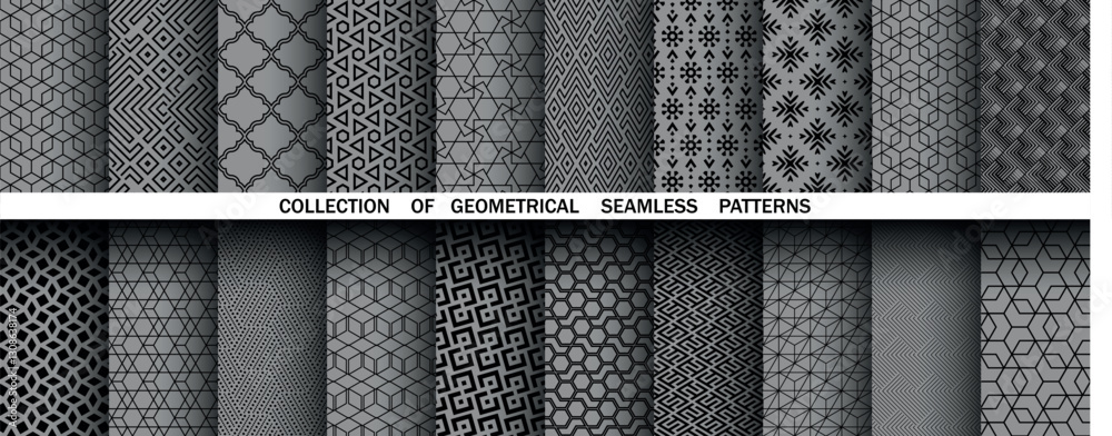 Leinwandbilder geometric set of seamless black and gray patterns. simple vector graphics