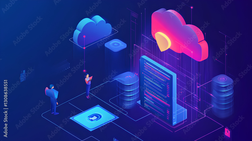 Poster data science, database management, futuristic information technology background. data engineering wi