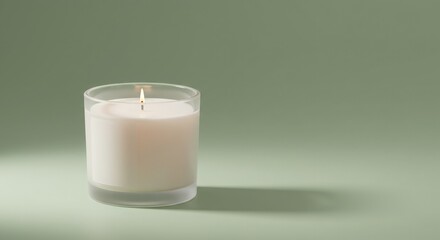 A minimalist soy wax candle in a frosted glass jar, elegantly placed on a pastel sage green background. The soft hues and clean aesthetic create a cozy and feminine ambiance, perfect for relaxation