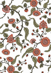 kalamkari Seamless Pattern For Back ground And Printing on Fabric.  Ajrakh Pattern and block print . seamless Jacobean Print for wallpapers and fabric. kalamkari Seamless Pattern For Back ground.

