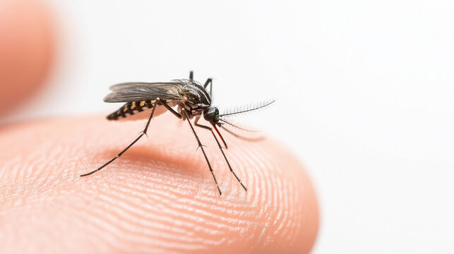 A mosquito is sucking blood on a person's skin. Malaria Infected Mosquito Bite. Leishmaniasis, Encephalitis, Yellow Fever, Dengue, Malaria Disease, Mayaro or Zika Virus Infectious Culex, Insect Macro.
