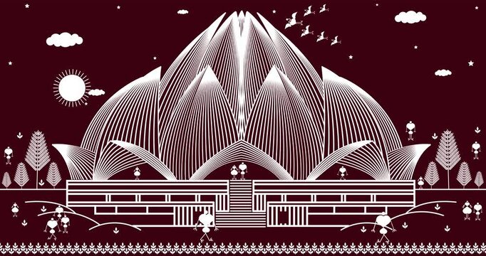 lotus tempal deldi india, monuments of india vector, lotus tempal warli art vector, illustration and graphic art 