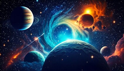 Obraz premium Space Background with Planets and Stars