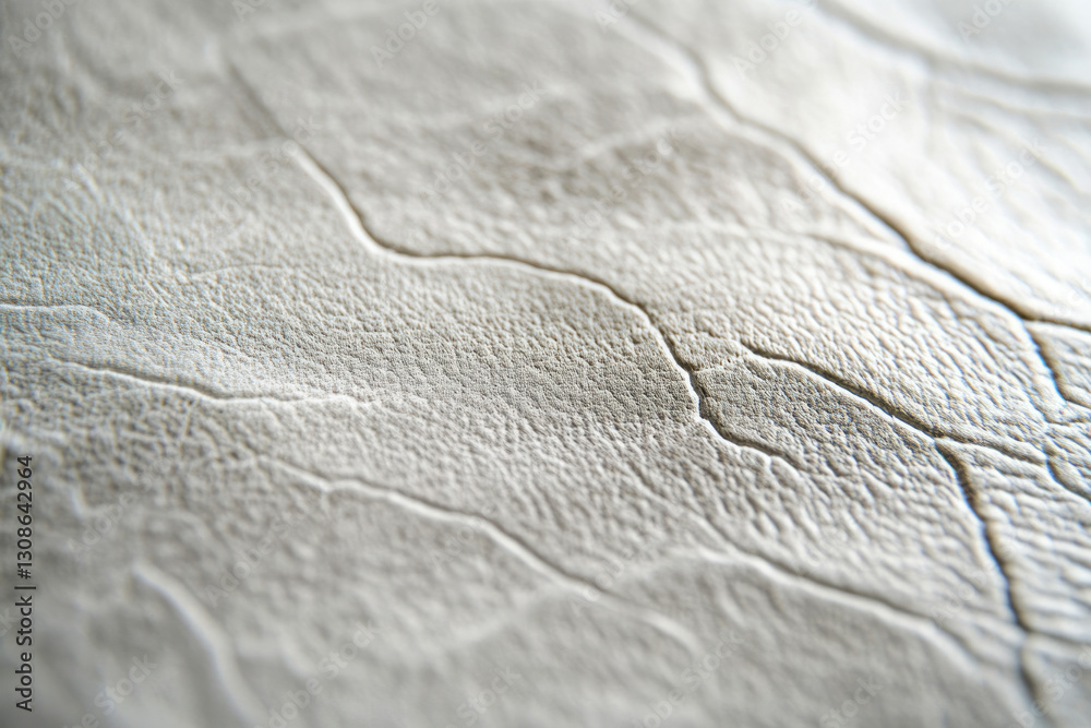 Poster close-up of textured surface resembling light gray leather or vinyl with subtle wave patterns.