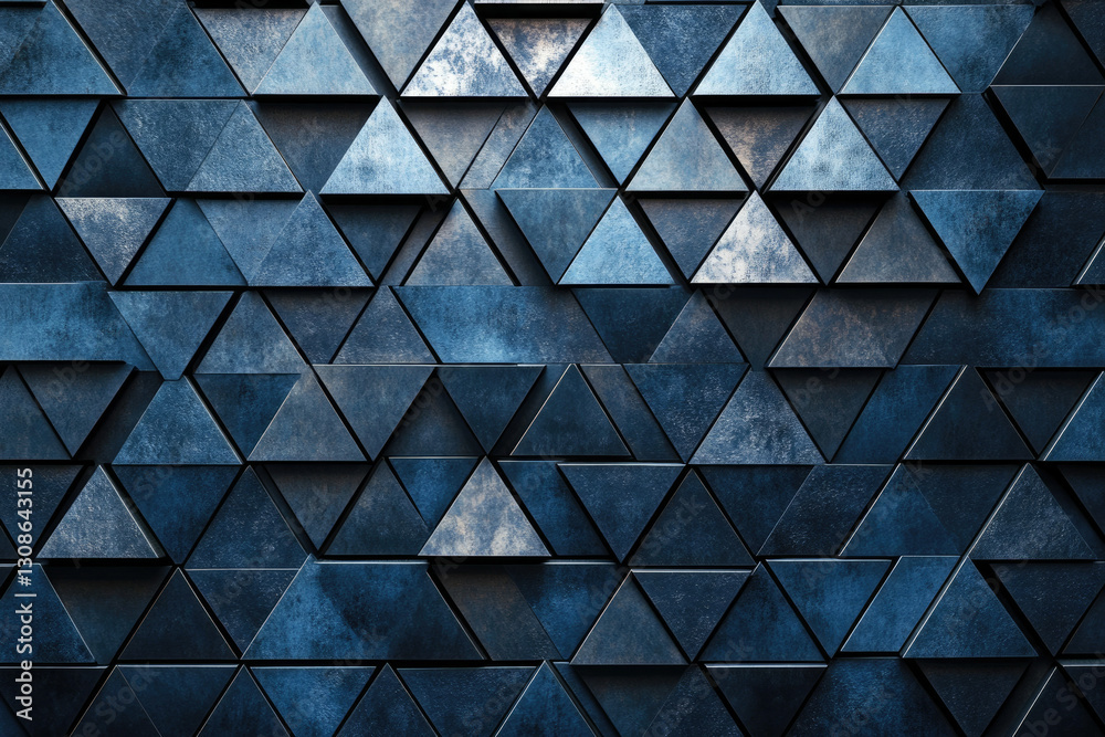 Poster Abstract background of dark blue metallic triangles forming a geometric pattern.