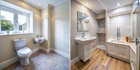 Bathroom renovation before and after transformation reveal , toilet, sink,  toilet, sink